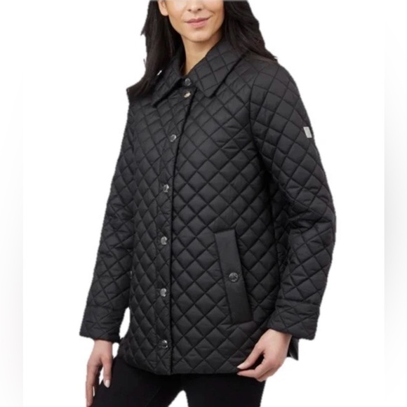 Anne Klein NWT Ladies Diamond Quilted Jacket Black Size Medium Snap Front - Picture 2 of 9